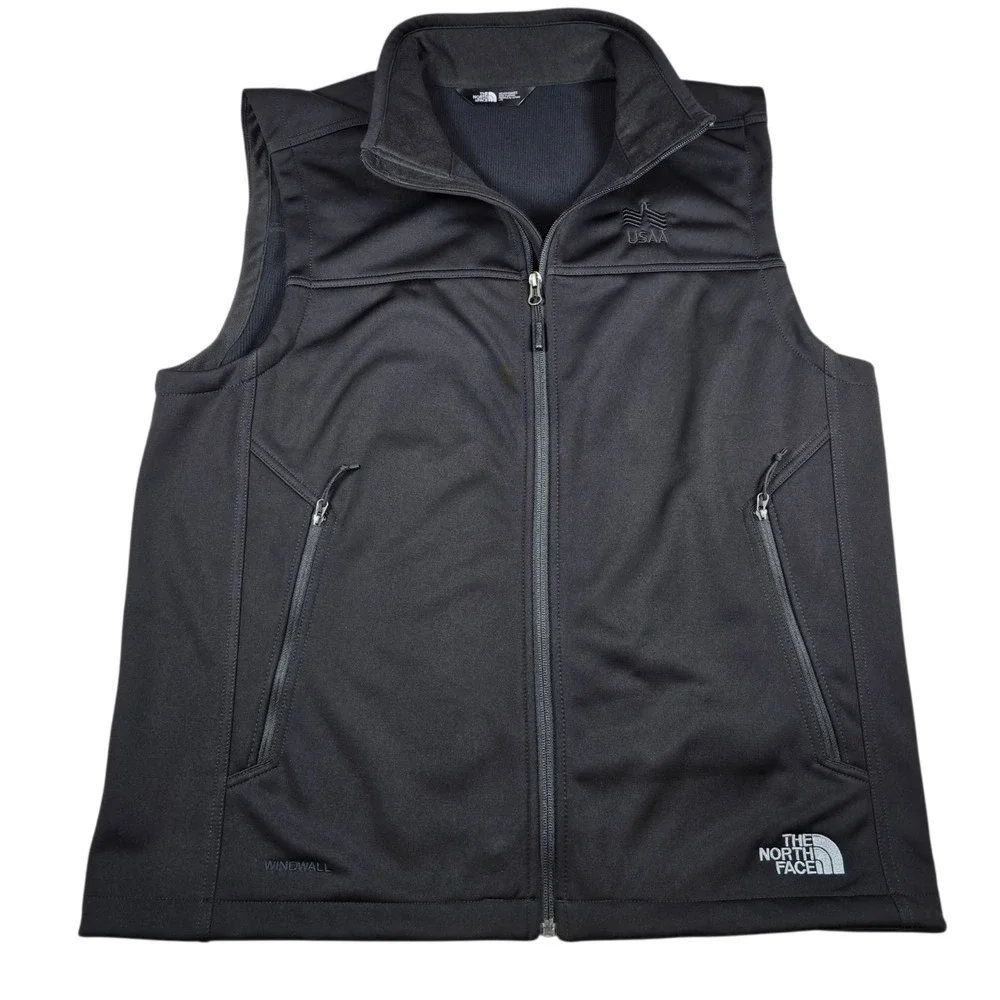 The North Face Windwall Black Soft Shell Performance Vest- Men's Sz L USAA LOGO
